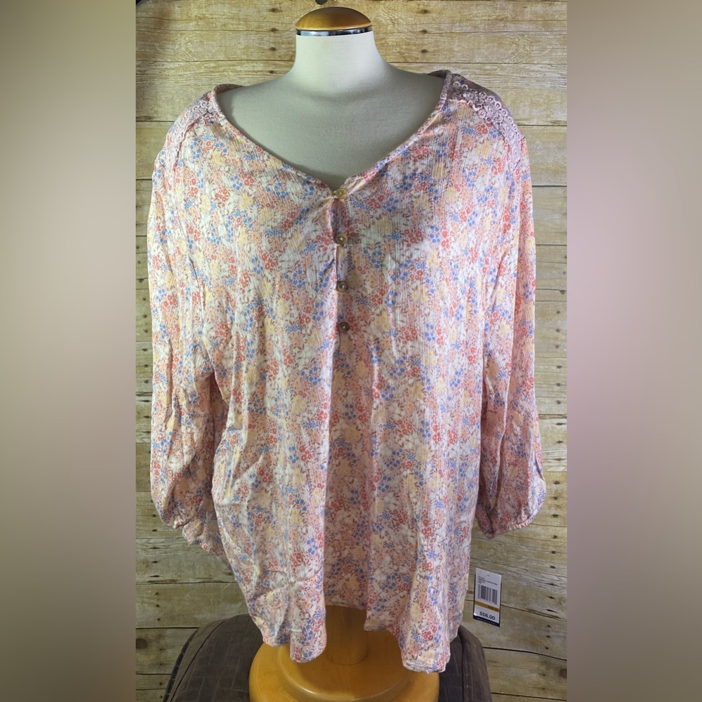 Angels Forever Young Size 3X Floral Blouse Shirt Top Plus NWT